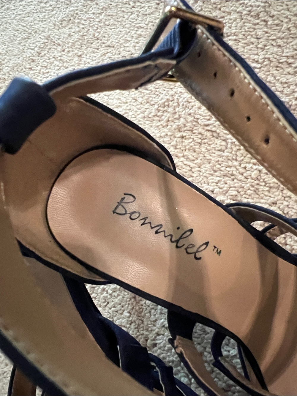 Bonnibel Navy Pointed-Toe Triple-Strap Heels - Picture 2 of 8